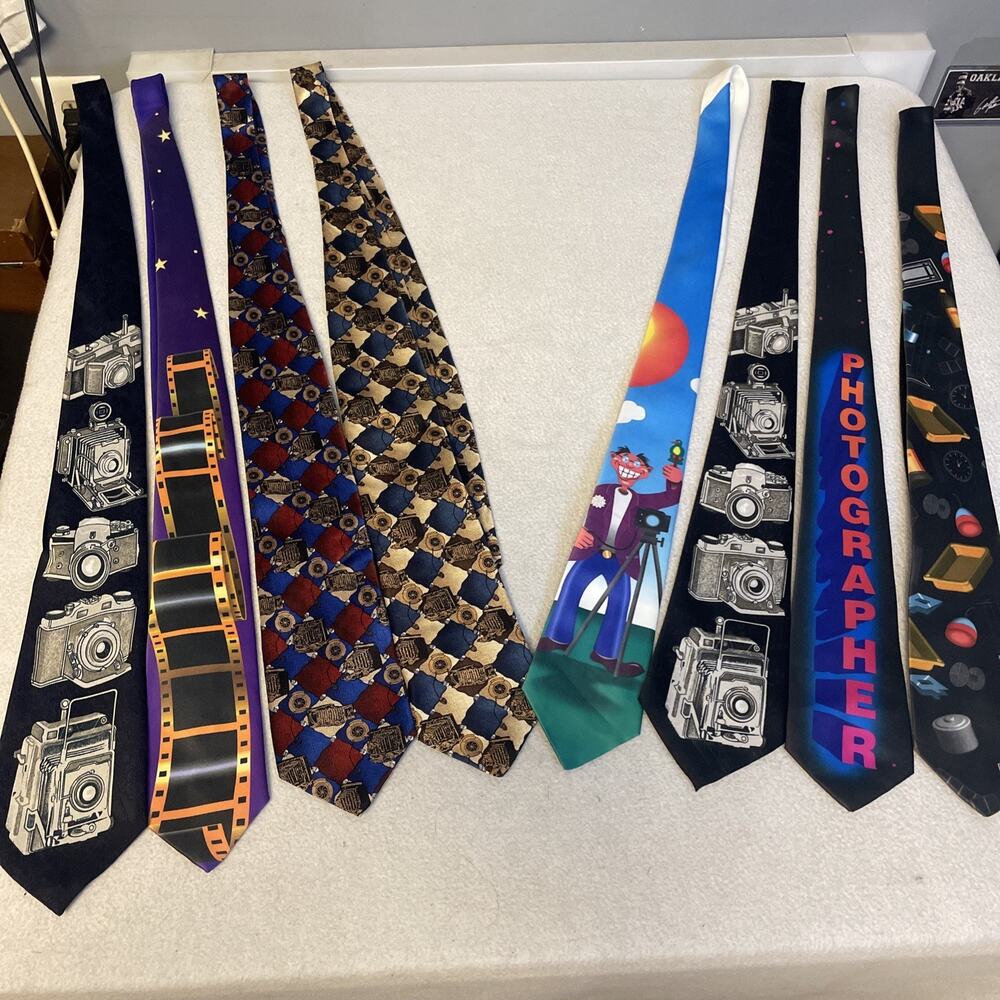 Vintage Photography Camera Necktie Lot 8pc 100% Silk RM Style NWT Film Retro